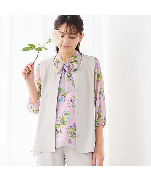 洗える・吸水速乾・セットアップ可】ストレッチツイルノーカラージレ