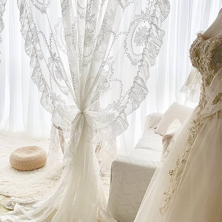 Amazon｜セミ シアー カーテン ホワイト レース ウィンドウ カー