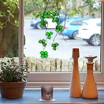 Amazon.co.jp: Lcensp ステンドグラス 四つ葉のクローバー 装飾 サン