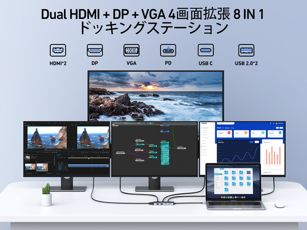 Amazon | 【2つHDMI＋DP＋VGA 最大4画面拡張】USB C ハブ ドッキング