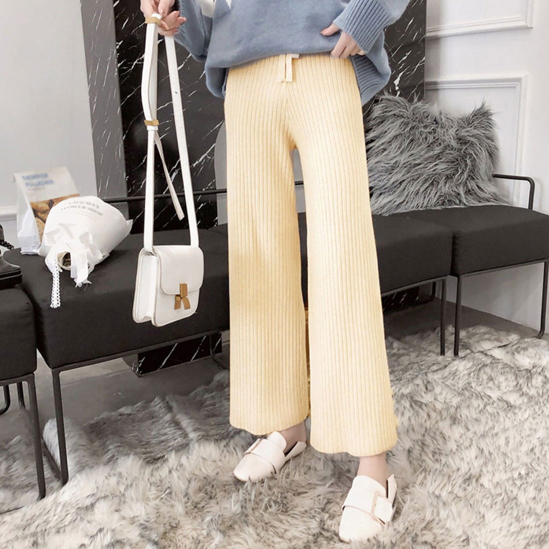 ショッピングゴー shoppinggo リブニットワイドパンツ ニットパンツ