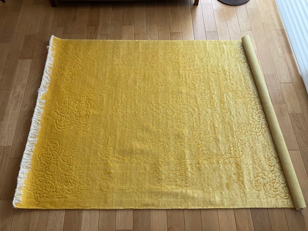 【段通】【絨毯】絹 花柄 未使用 アクセント ラグ 絨毯 カーペット シルク 中国段通 約3畳 約167×244cm