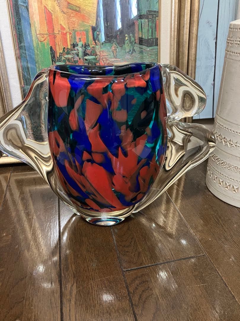 kayo大型 ムラーノ技法風 ガラス花瓶 33×25cm 5.1kg