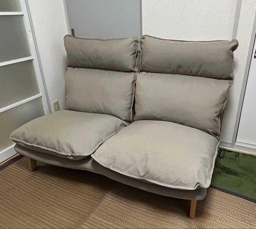 無印良品（MUJI）ハイバックリクライニングソファ 2人掛け グレーベージュ ハイバックリクライニングソファ・ポリエステル平織／グレーベージュ