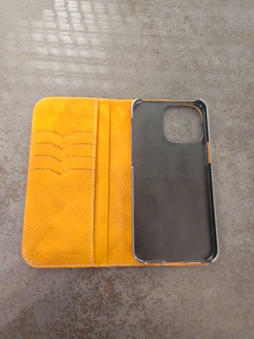 BONAVENTURA iPhone15pro手帳型ケース イエロー iPhone 15 Pro Max) ダイアリーケース シュリンクレザー