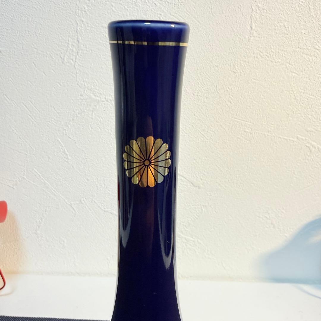 極美品】九谷焼 美泉作 瑠璃金彩 向日葵文 菊紋 花瓶 飾壺 皇室 記念品